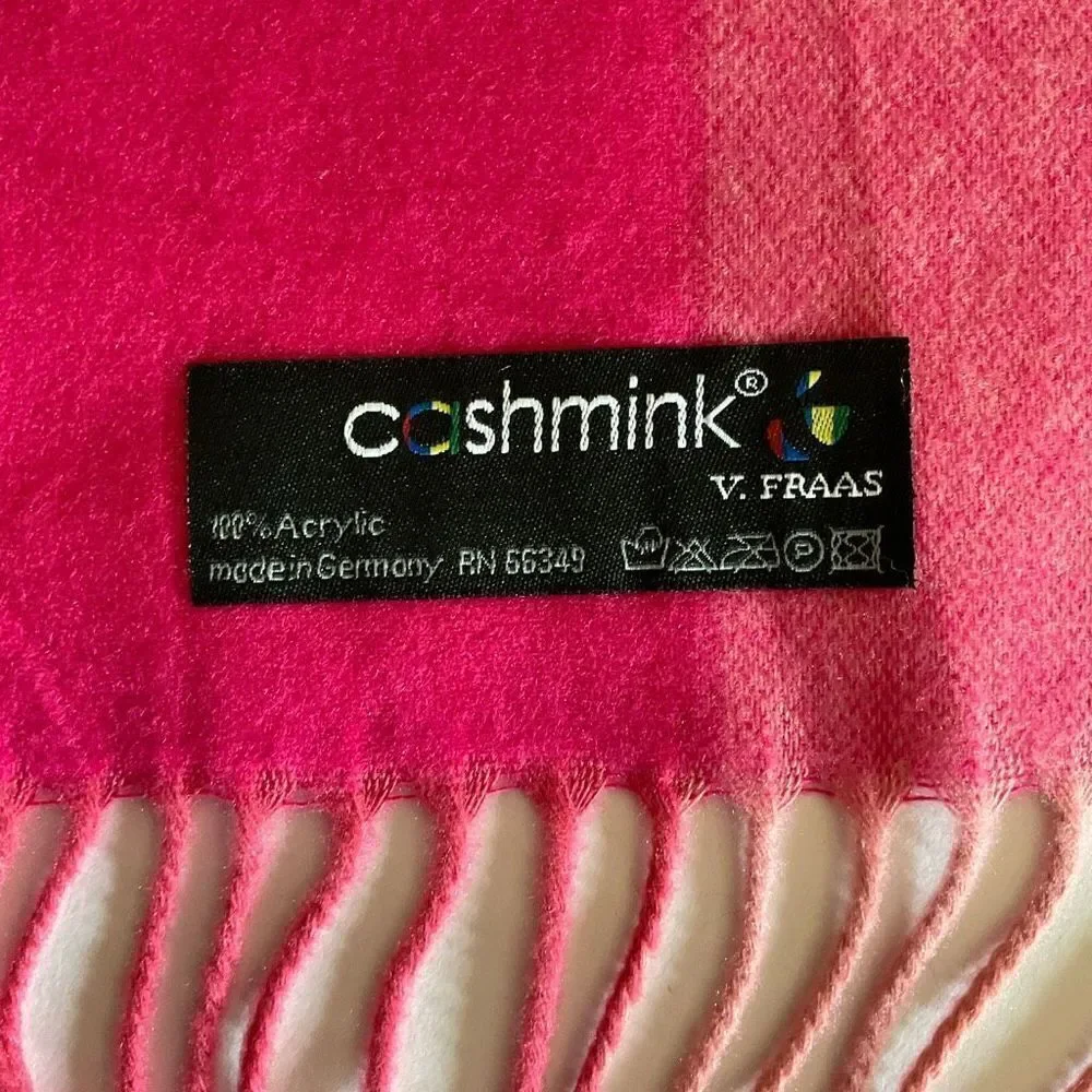 Cashmink Scarf Fringe Edge Acrylic Pink Purple Square Weave Width 12” Length 71”